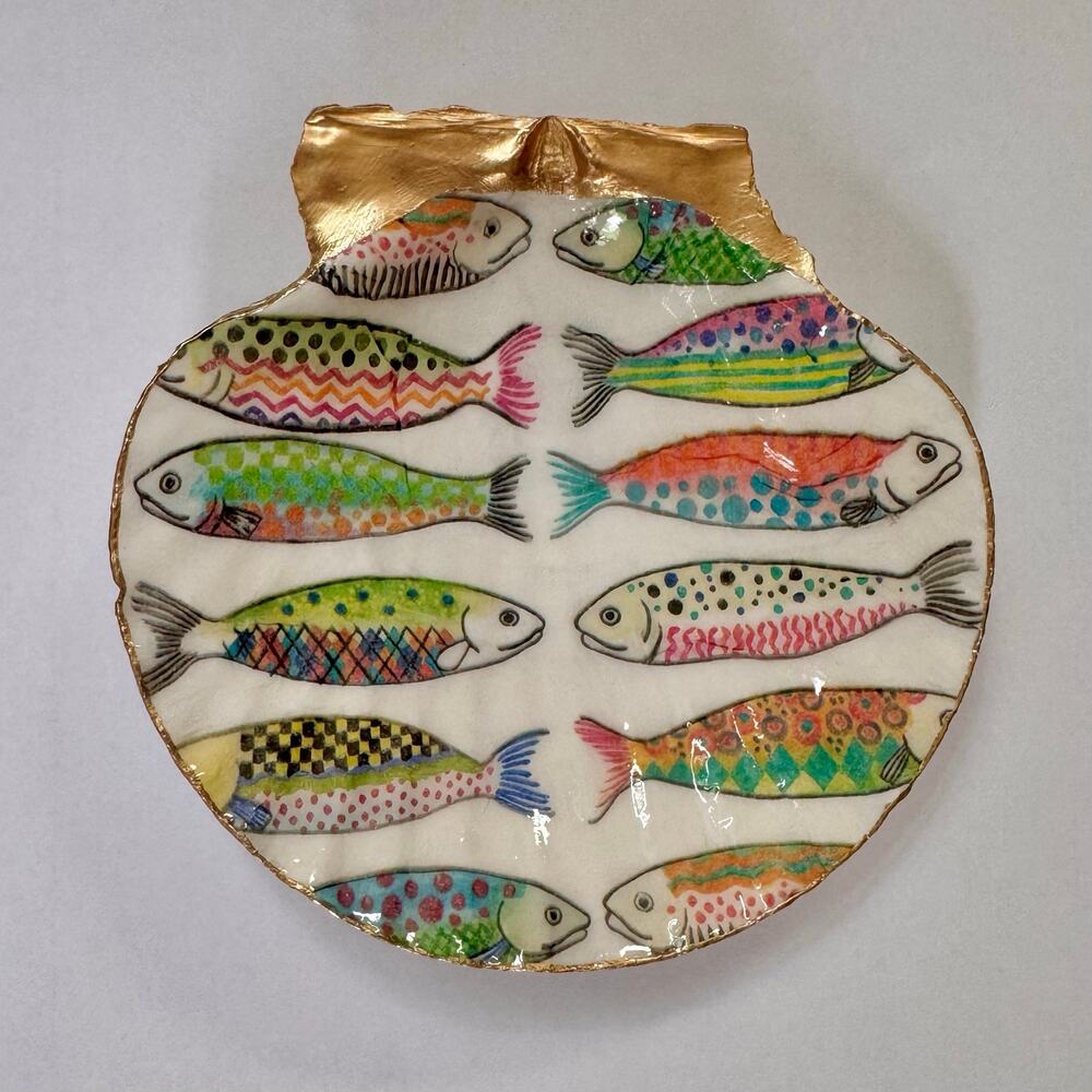 Fish Pattern Trinket Dish | Coastal Jewelry Dish | Beach Decor - Picture 4 of 5